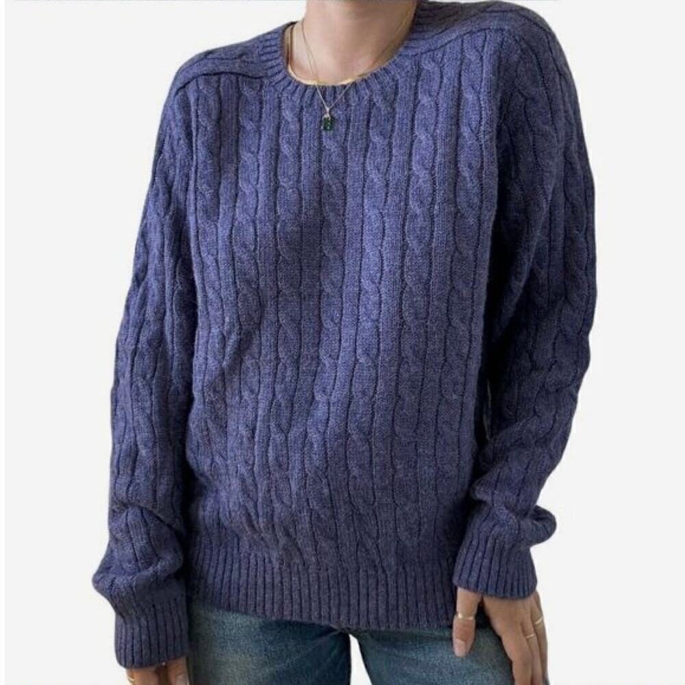 Vintage 90s Polo Ralph Lauren Purple 100% Alpaca Cable Knit Fisherman Sweater SM